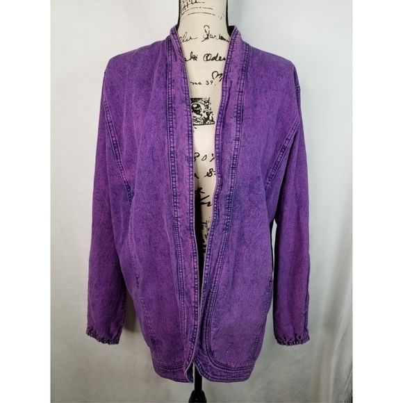 purple acid wash denim jacket
